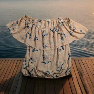 Sienna Sky Women's Ruffle Off Shoulder Short Sleeve Top Pink/Multi Floral S